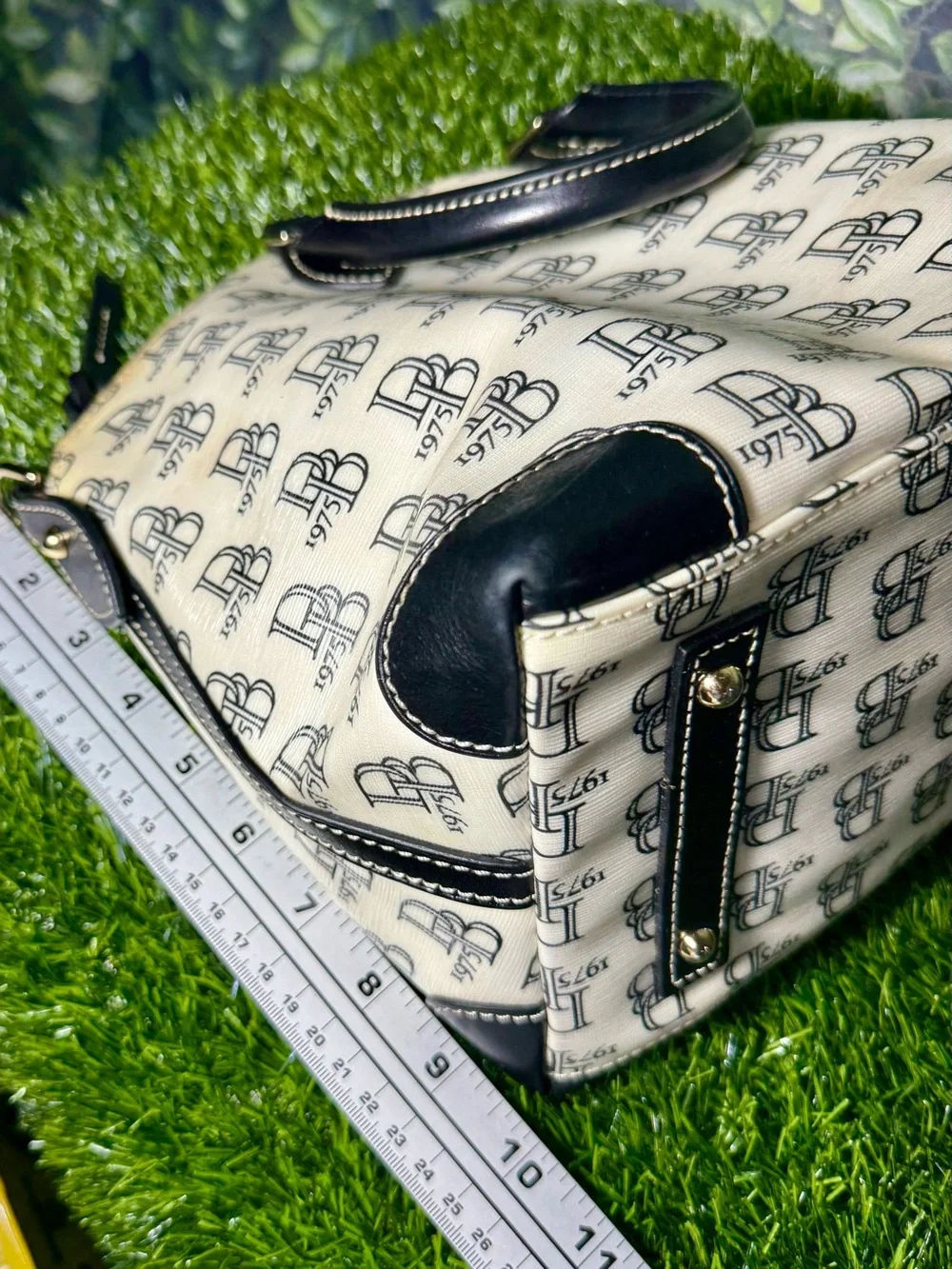 Dooney & Bourke Signature Black White Logo Satchel Handbag Coated Canvas